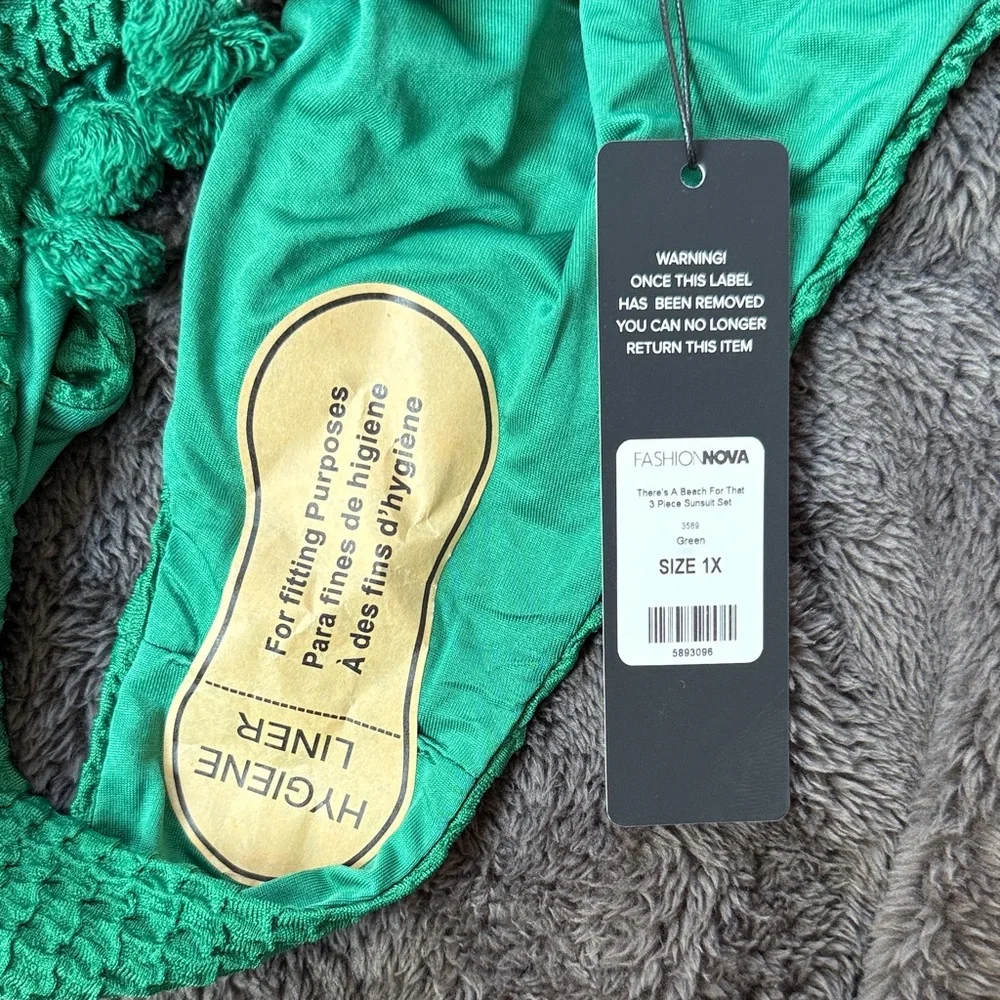 Fashion Nova Green Crochet Triangle Bikini Top & Cover Skirt Set